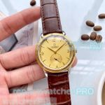 Omega Yellow Dial Brown Leather Strap Replica Watch
